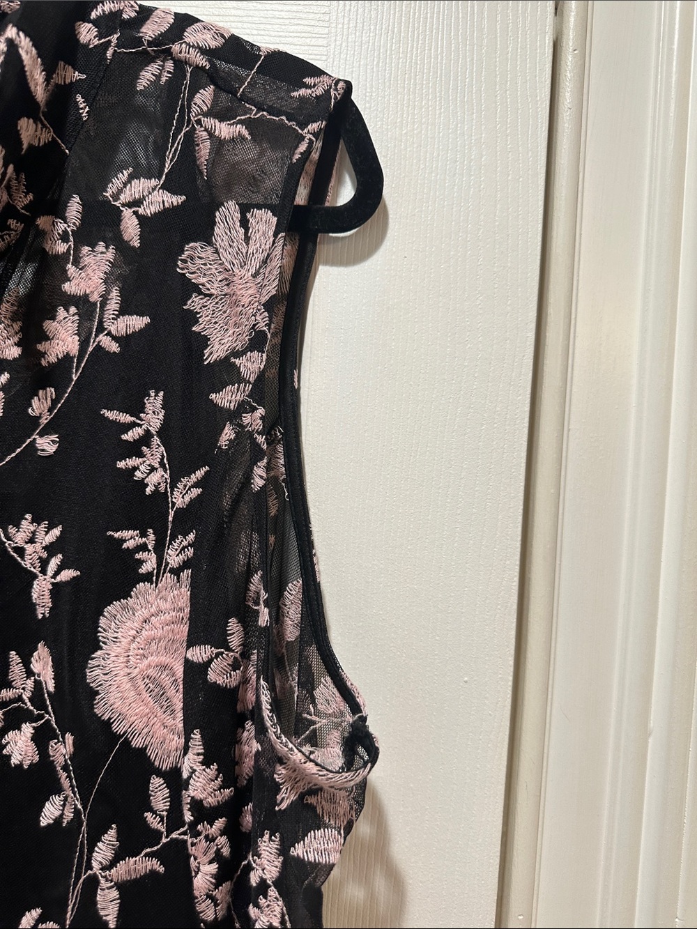 Avenue Black Sleeveless Blouse with Pink Floral Embroidery - Picture 5 of 15